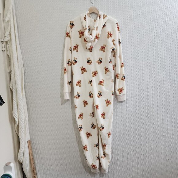 Forever 21 Teddy Bear Fleece Hooded Onesie Pajamas Cream Cozy Size Small - Picture 3 of 12